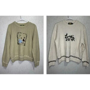 CABELAS Womens Sweater Embroidered Chunky Knit Pullover MEDIUM Lot Of 2 Grandpa